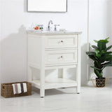 Elegant Decor Metropolis 24 Single Marble Top Bathroom Vanity In White