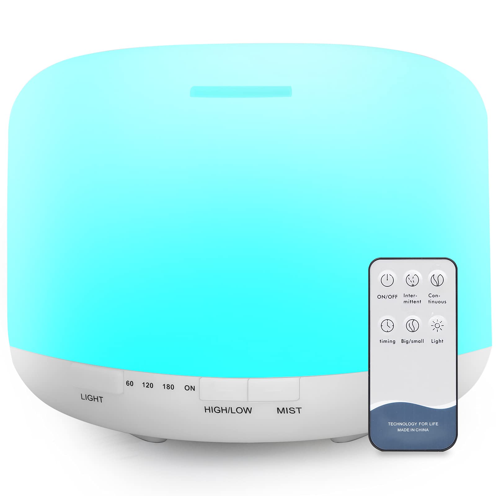 500ml Essential Oil Diffuser with Remote Control, BPA-Free Ultrasonic Humidifier with 7 Color Light,Auto Off Aromatherapy Diffus