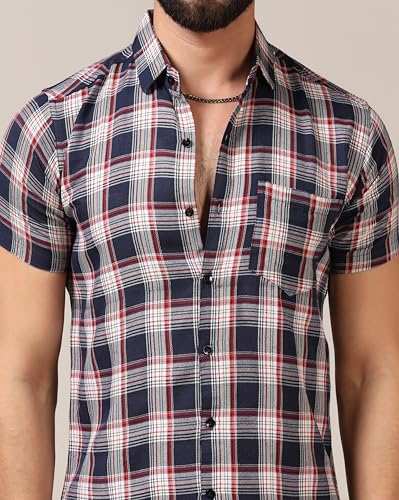 Toplot Men'S Regular Fit Casual Shirt Checks Design With Spread Collar & Half Sleeves (Chex-Shirt-5177-Uniform-L),Uniform,,B0CYGLKNYY