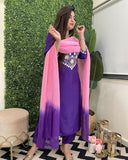 Anni Designer Women'S Cotton Blend Straight Embroidered Kurta With Pant & Dupatta (Shampa Begani_Xl_Begani_X-Large),Begani,XL,Cotton Blend,Regular,