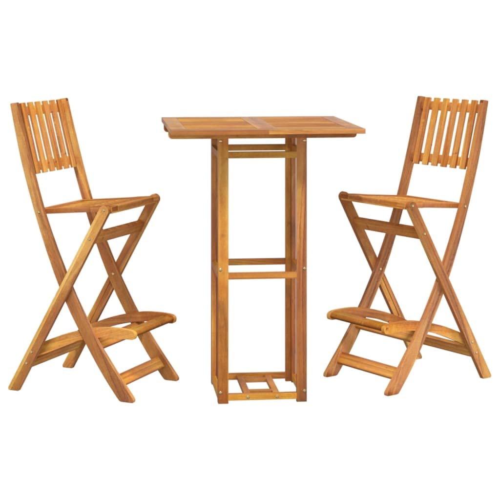 Vidaxl Bistro Set 3 Piece, Patio Bistro Table And Chair Set For Porch Garden, Outdoor Furniture Set Bar Table With Sturdy Tabletop, Solid Wood Acacia
