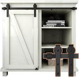 FLYVLIEG 4FT Super Mini Sliding Barn Door Hardware Kit for Single Door TV Stands Small Cabinets, J-Shaped Hanger (No Cabinet)