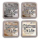 Tim Holtz Ranger Distress Oxide Ink Bundle Four 3 x 3 Pads (E : Black Soot, Walnut Stain, Vintage Photo, and Antique Linen)