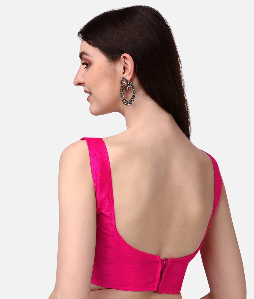 Vihu Fashion Plain Sleeveless Pattern Readymade Blouse U Neck Choli (Pink, 38)