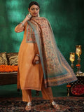 Libas Womens Yoke Design Silk Blend Straight Kurta With Trousers And Dupatta Orange S