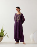 Anni Designer Women'S Rayon Blend Straight Embroidered Kurta With Palazzo (Mulani Violet_L_Violet_Large),Violet,L,Rayon Blend,Regular,