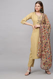 Gosriki Women'S Cotton Blend Straight Printed Kurta With Pant & Dupatta (Authentic Beige_5Xl-Gs_Beige_Xxxxx-Large),Beige,5,B0BLN9VL5X