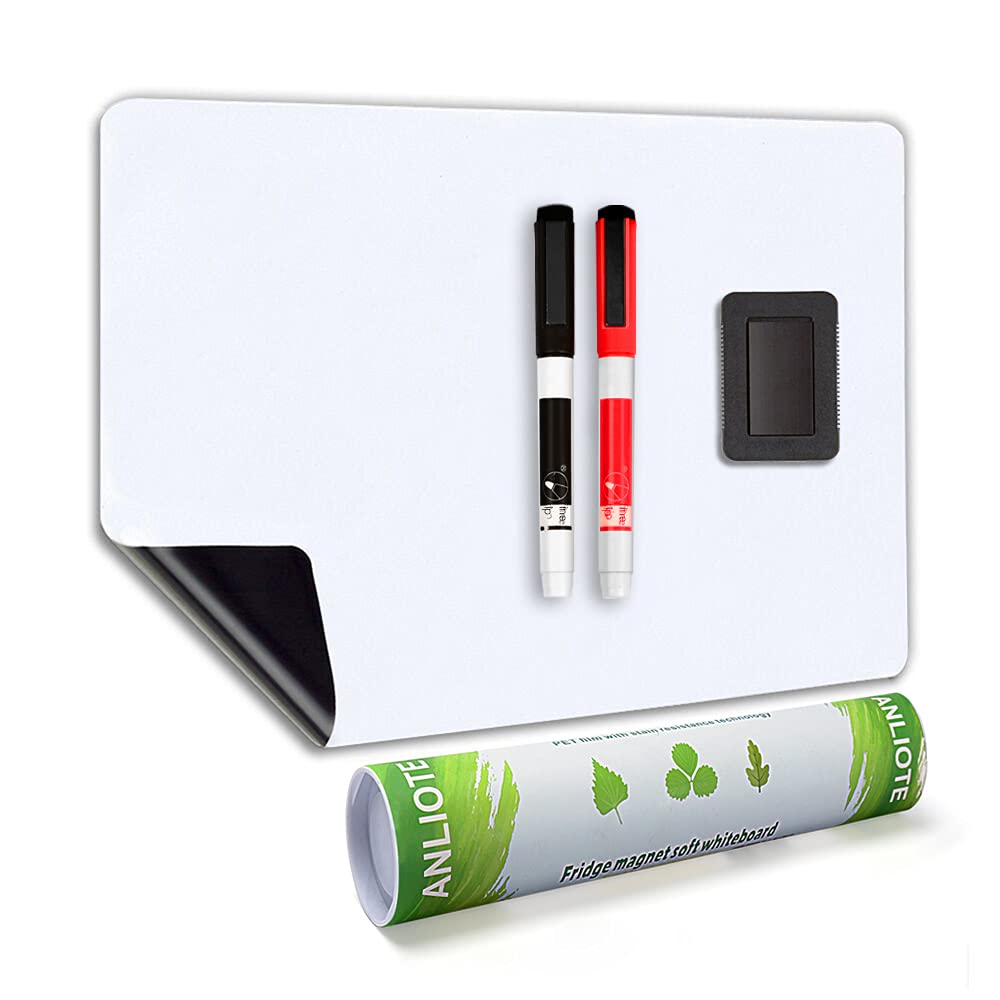 ANLIOTE Magnetic Dry Erase Board Fridge White Board Sheet 20x13, Flexible Refrigerator Magnets Whiteboard Planner for Home Kit