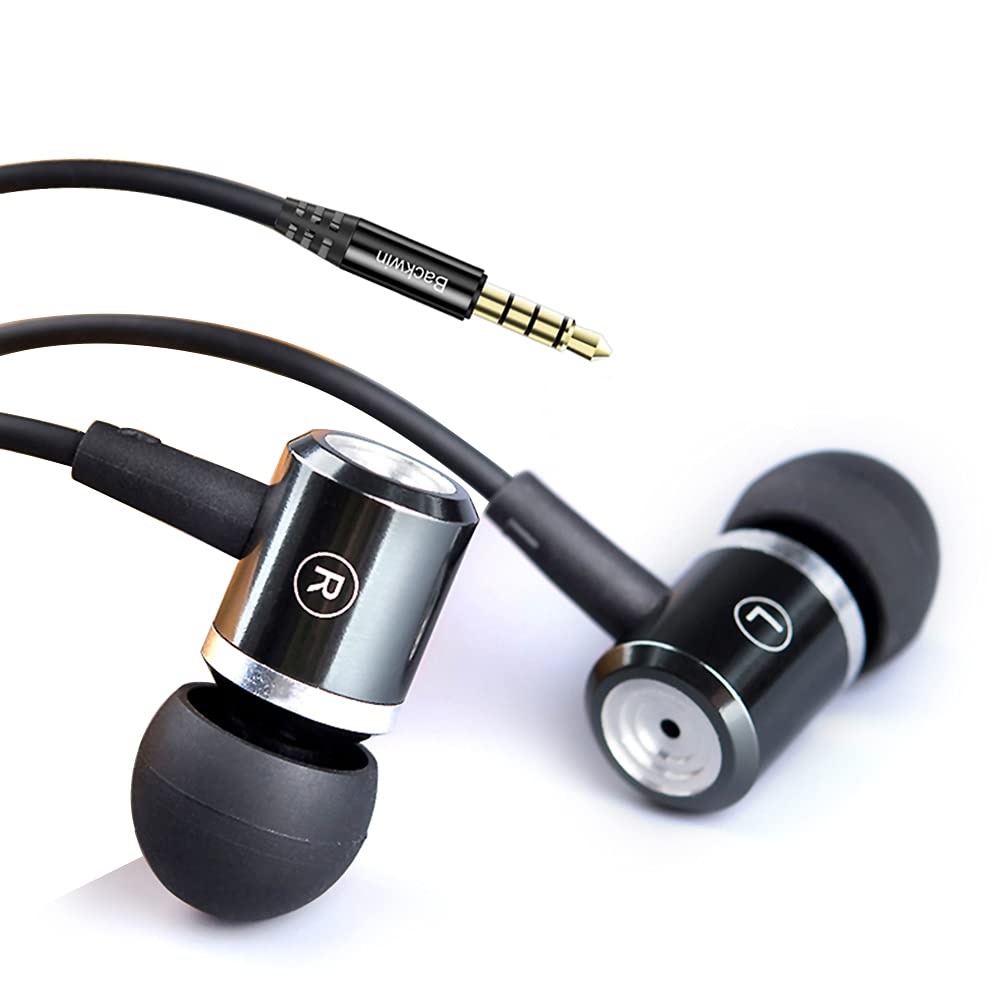 BACKWIN Wired in-Ear Headphones with Mic Volume Control Noise Cancelling Earbuds with Microphone Powerful Bass Earphones 3.5mm J