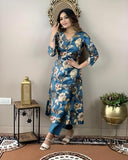 Gosriki Women'S Rayon Blend Straight Printed Kurta With Pant (Dhun Cerosin-Nw-Gs_Xl_Dark Blue_X-Large),Dark Blue,,B0CTCL6LYC