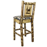 Montana Woodworks Glacier Country Collection Barstool With Upholstered Seat, Woodland Pattern, Laser Engraved Elk Design, Staine