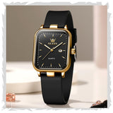 Olevs Original Womens Watches Analog Quartz Square Watch For Women Golden Waterproof Calendar Sport Square Black Women Watches B