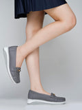 Shoetopia Upper Bow Detailed Grey Loafers For Women & Gilrs /Eu38,Grey,5,B0F9FMW6N8