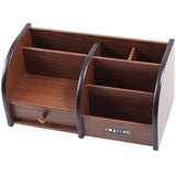 YIKATEND Wooden Desk Organizer with Drawer, MultiCompartment Desktop Storage for Office Supplies, Remote Control, Phone, Makeup
