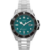 Timex Harborside Coast Analog Watch For Man With Green Round Dial & Silver Stainless Steel Bracelet Band Water Resistant Men'S W
