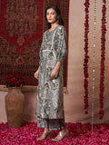 Anni Designer Women'S Rayon Blend Straight Printed Kurta With Pant (Marco Grey_Xl_Grey_X-Large),Grey,XL,Rayon Blend,Straight,