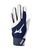 Mizuno MVP Youth Baseball Batting Glove, White-Navy, Large