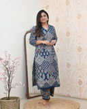 Anni Designer Women'S Rayon Viscose Straight Printed Kurta With Pant (Kadai Blue-Vks01_Xxl_Blue_Xx-Large),Blue,2XL,,,