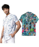 LookMark Men's Cotton Blend Casual Beach Wear Shirts | Stylish Printed Shirts for Men | Comfortable Summer Wear | Party Vacation & Daily Casuals (Pack of 2) (Printed Shirt Blue Leaf-Craft-XL),Blue-Blue-02
