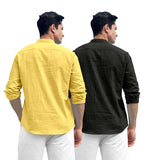 Royalscout Combo Of Men'S Solid Cotton Blend Full Sleeve Straight Kurta Shirt (Pack Of 2) Yellow-Black