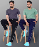 LookMark Men's Combo Slim Fit Solid Lycra Blend Full Elastic Sport Wear Running Gym Stretchable Jogger Track Pant in Black & Navy Color(Track 05 Black-Track 05 Navy-XXL),Black-Navy