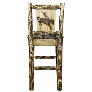 Montana Woodworks Glacier Country Collection Barstool With Upholstered Seat, Woodland Pattern, Laser Engraved Bronc Design, Stai