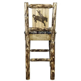 Montana Woodworks Glacier Country Collection Barstool With Upholstered Seat, Woodland Pattern, Laser Engraved Bronc Design, Stai