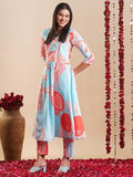 Anni Designer Women'S Rayon Blend Anarkali Printed Kurta With Pant (Santra Orange-Vks05_Xxl_Orange_Xx-Large),Orange,2XL,Rayon Blend,Anarkali,