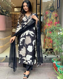 Anni Designer Women'S Rayon Blend Straight Fit Printed Kurta With Pant & Dupatta (Kalal Black_4Xl_Black_Xxxx-Large),Black,4XL,Rayon Blend,Regular,Dupatta