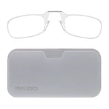 ThinOptics Universal Pod Rectangular Reading Glasses, Clear Frames/White Case, 2 x + 2
