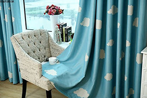 1 Pair Blue and White Cloud Semi-Blackout Curtains for Boys Kids Children Nursery Room Bedroom (Blue, 2 x 39x63 Inch)