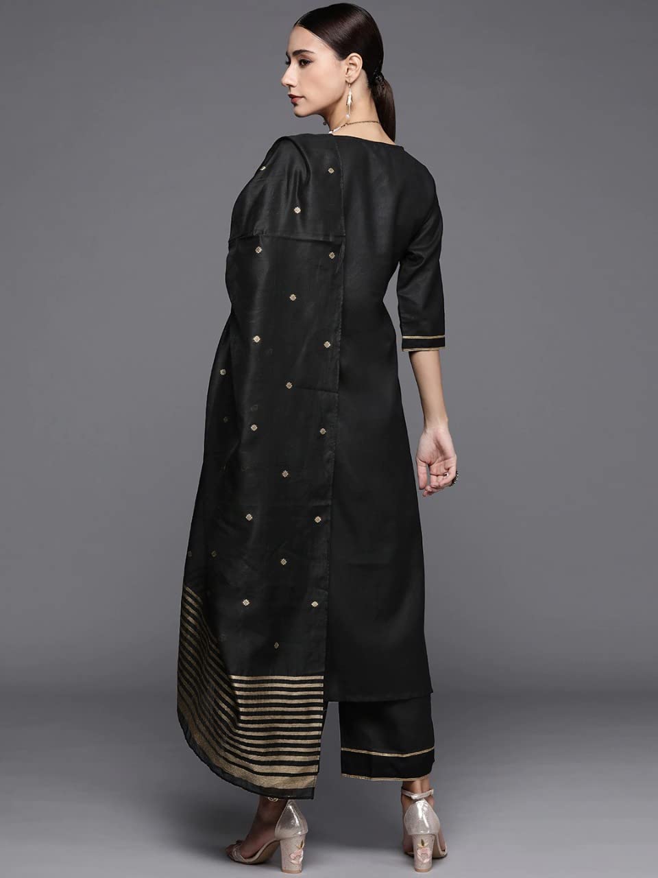 Gosriki Women'S Straight Ruby Cotton Kurta With Palazzo & Dupatta (Game-Hit-Black_S-Go_Black_Small),Black,,B09Q65D9HX