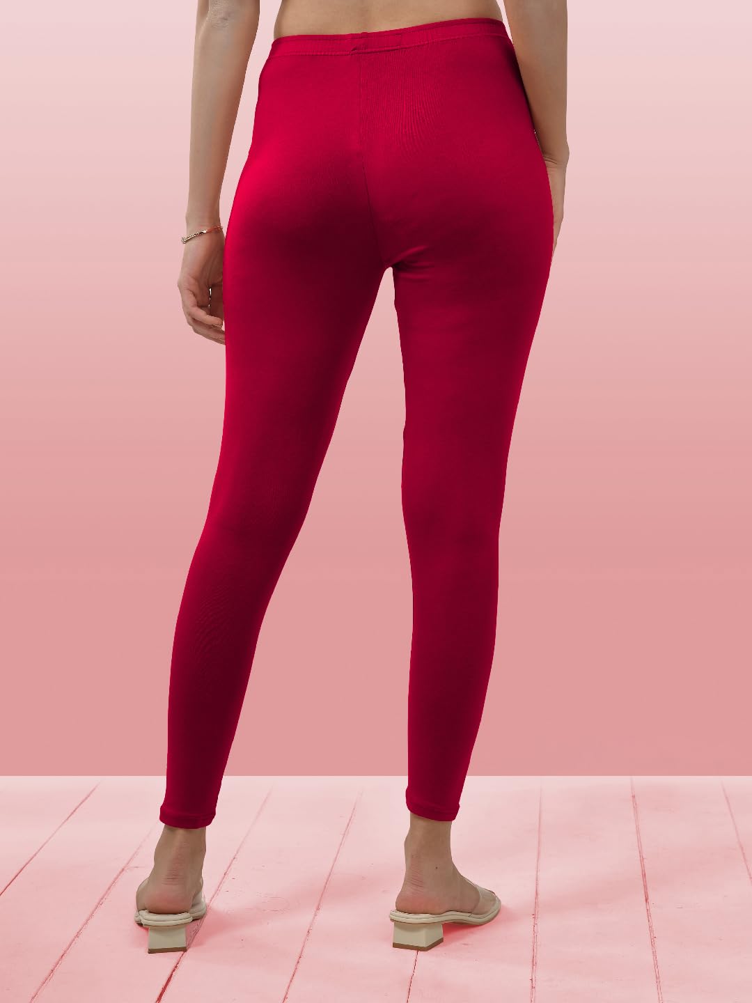 Lyra Women Solid Premium Cotton Ankle Length Leggings | Mid-Waist | Fashionwear Pink L