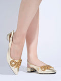 Shoetopia Rhinstone Buckle Pointed Toe Stylish Golden Pumps For Women & Girls,Golden,4,B0FF3D6J4P