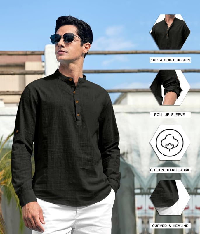 Royalscout Men'S Cotton Polyester Blend Regular Fit Full Sleeve Kurta Perfect For Special Occasions, Family Events, Or Daily Ethnic Wear Black 3Xl
