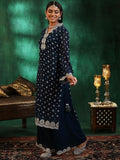 Libas Womens Printed Georgette Straight Kurta With Palazzos And Dupatta Blue M 48873