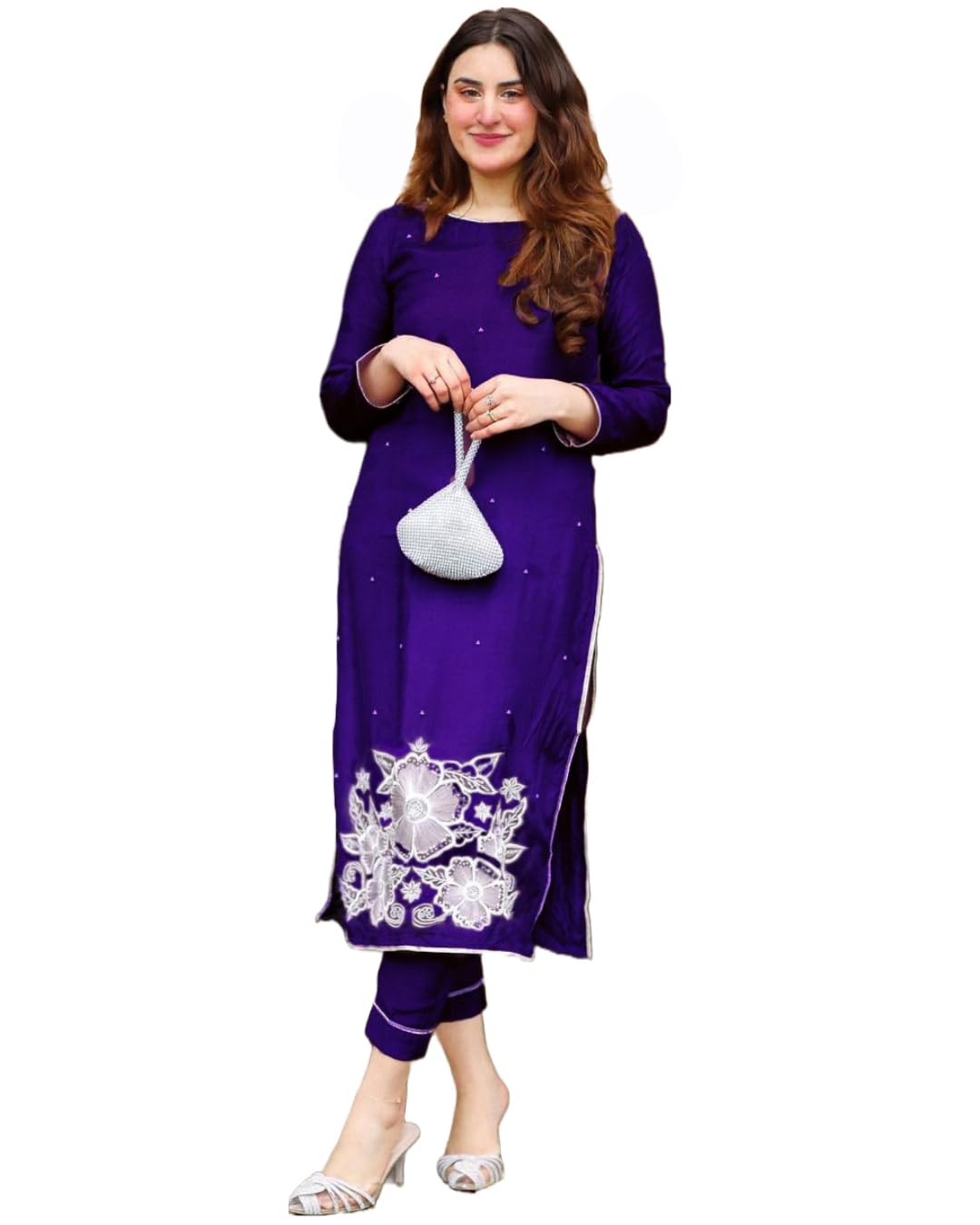 Anni Designer Women'S Rayon Straight Embroidered Kurta With Pant Set (Pital-Blue-Nw_S_Blue_Small),Blue,S