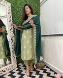 Anni Designer Women'S Rayon Viscose Printed Straight Kurta With Pant & Dupatta (Udh Pista_L_Pista_Large),Pista,L,,,