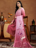 Libas Womens Embellished Muslin Straight Kurta With Trousers And Dupatta Pink M