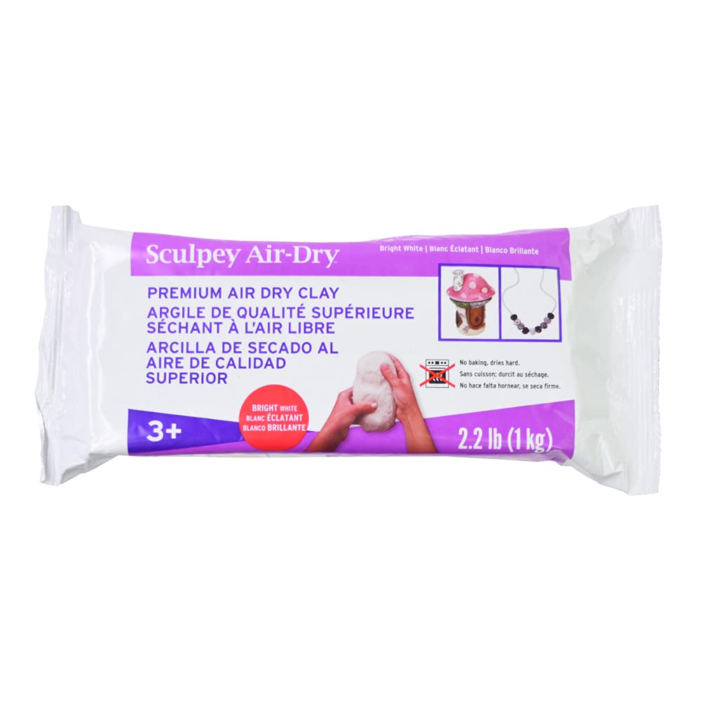Sculpey Air-Dry White, Non Toxic, Air Dry Clay, 2.2 Pound Bar Great For Modeling, Sculpting, Holiday, Handprints, Diy And School