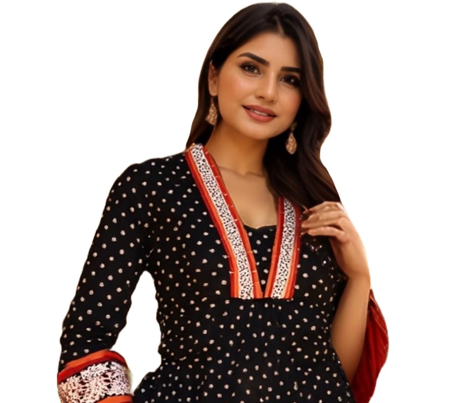Anni Designer Women'S Rayon Viscose Anarkali Printed Kurta With Pant (Karidos Black-Vks04_Xxl_Black_Xx-Large),Black,2XL