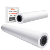 VEVOR Wide Format Paper, 24 in x 150 ft Plotter Roll, 2 Rolls CAD Bond Rolls with 2 in Core, 20 LB Bond Paper Rolls, Ideal for C
