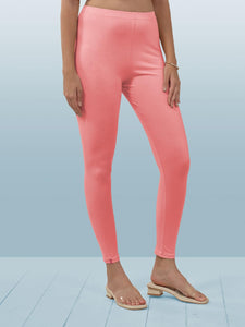 Lyra Women Solid Premium Cotton Ankle Length Leggings | Mid-Waist | Fashionwear Blush L
