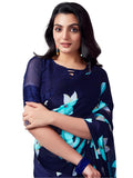 Satrani Womens Pure Georgette Saree (3633S103N_Navy Blue & Multi)