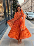 Gosriki Women'S Rayon Viscose Anarkali Solid Kurta With Pant & Dupatta (Garbo Orange-Vks04-Gs_L_Orange_Large),Orange,,B0F8ZYS1YY