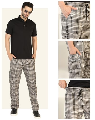 Toplot Men'S Regular Casual Pants (Chex-Trouser-5208-Grey-28_Grey,Grey,28,B0DJKV5XRN