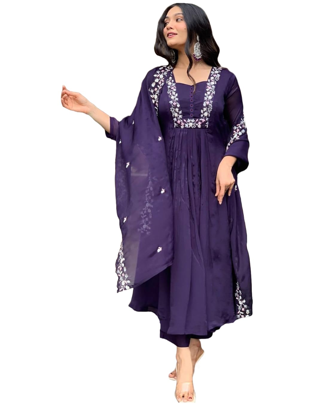 Anni Designer Women'S Rayon Blend A-Line Printed Kurta With Pant & Dupatta (Vanisri Begani_L_Begani_Large),Begani,L,,,