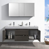Fresca Valencia 60 Inch Gray Oak Wall Hung Double Sink Modern Wood Bathroom Vanity And Medicine Cabinet - Faucet Sold Separately