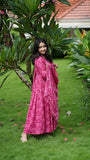 Anni Designer Women'S Rayon Blend Anarkali Printed Kurta With Pant & Dupatta (Tithi Pink_Xxl_Pink_Xx-Large),Pink,2XL,Rayon Blend,Anarkali,Kurta, Scarf