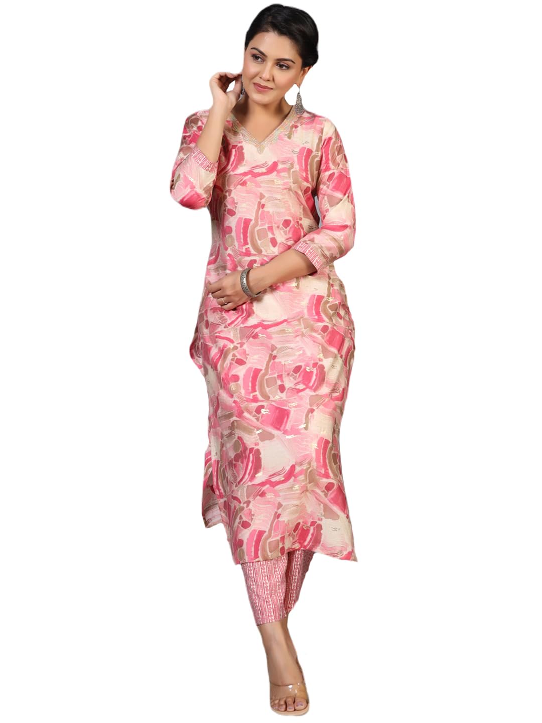 Anni Designer Women'S Rayon Blend Straight Printed Kurta With Pant (Nissu Pink_S_Pink_Small),Pink,S